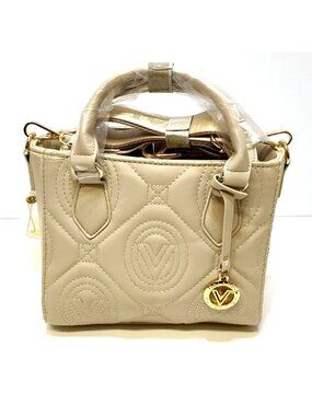 Valentino Orlandi V-2013 Quilted Tote Vegan Leather Detach-Strap Logo Charm NWT